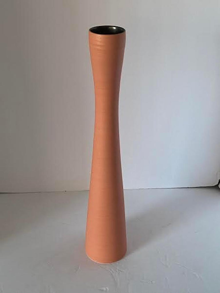 Gold Color Handmade Tall Slender Fine Ceramic Vase, Contemporary, Italy