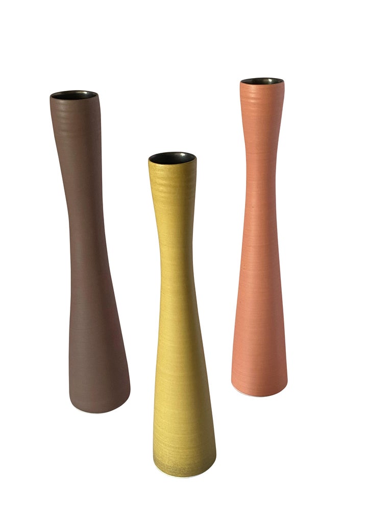 Gold Color Handmade Tall Slender Fine Ceramic Vase, Contemporary, Italy