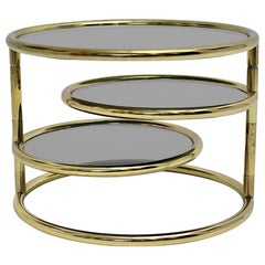 Gold Color Metal Smoked Glass Vintage Swiveling Coffee Table Sofa Table, 1960s