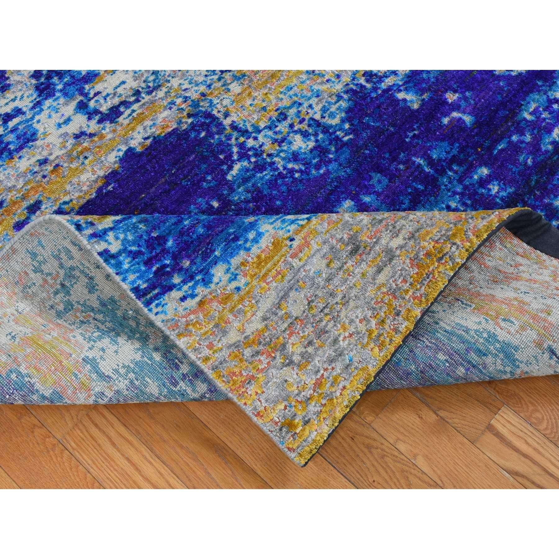 Tapis d'Orient Sari couleur or, laine texturée à la soie, design abstrait, noué à la main Neuf - En vente à Carlstadt, NJ