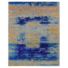 Alfombra oriental anudada a mano con diseño abstracto de lana texturizada en seda de color dorado Sari