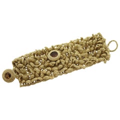 clou de forge bracelet Gold Color Textile Vintage Glass Leaves Art Nouveau Style One Of A Kind Bracelet