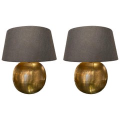 Gold Color Textured Metal Pair of Lamps, China, Contemporary