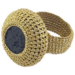 Gold Color Thread Bold Striking Cocktail Ring Natural Lava Stone Handcrafted