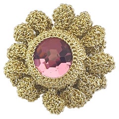Gold Color Thread Crochet Flower One Of A Kind Maximalist Bold Ring Swarovski 