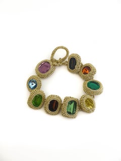 Gold Color Thread Crochet One Of A Kind Vintage Swarovski Crystals Bracelet