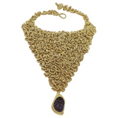 Gold Color Thread Purple Amethyst Floral Maximalist Jewelry Bold Necklace