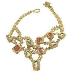 Gold Color Thread Red  Porcelain Japanese Art Contemporary Statement Necklace