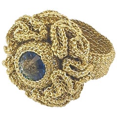 Gold Color Thread Statement Bold Maximalist Cocktail Ring Swarovski Crystal