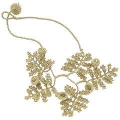 Gold Color Thread Yellow Crystal Contemporary Art Nouveau Style Fashion Necklace