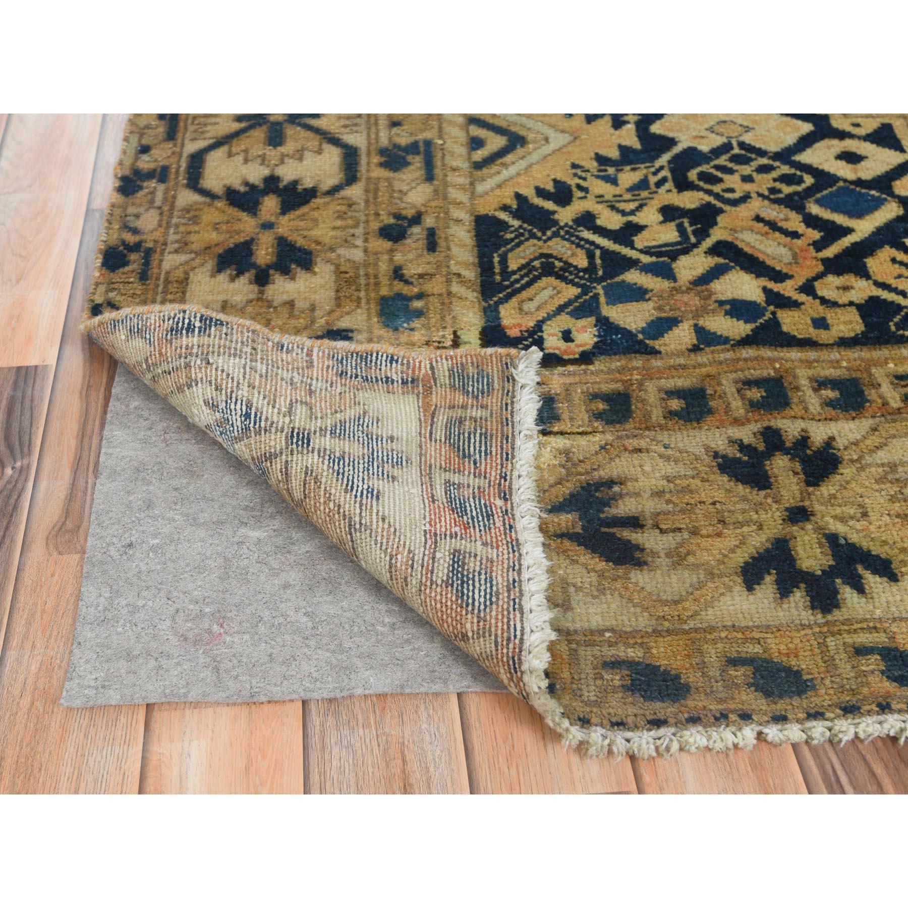 Gold Color, Vintage Persian Bakhtiar, Distressed Look Worn Wool Hand Knotted Rug In Good Condition In Carlstadt, NJ
