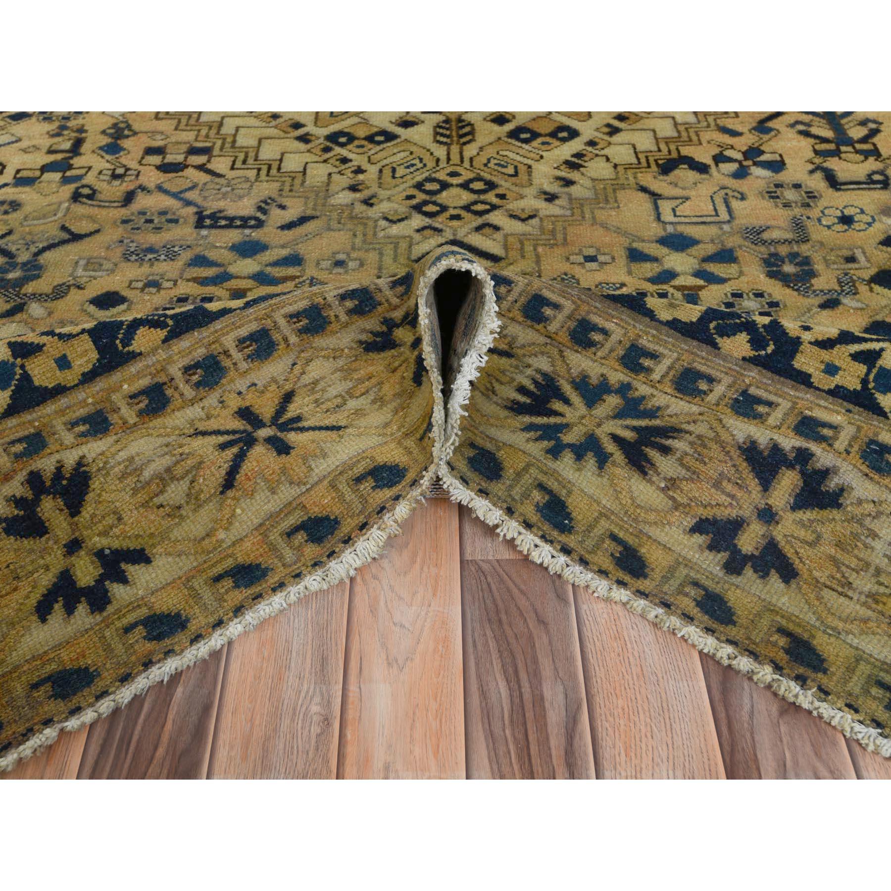 Mid-20th Century Gold Color, Vintage Persian Bakhtiar, Distressed Look Worn Wool Hand Knotted Rug