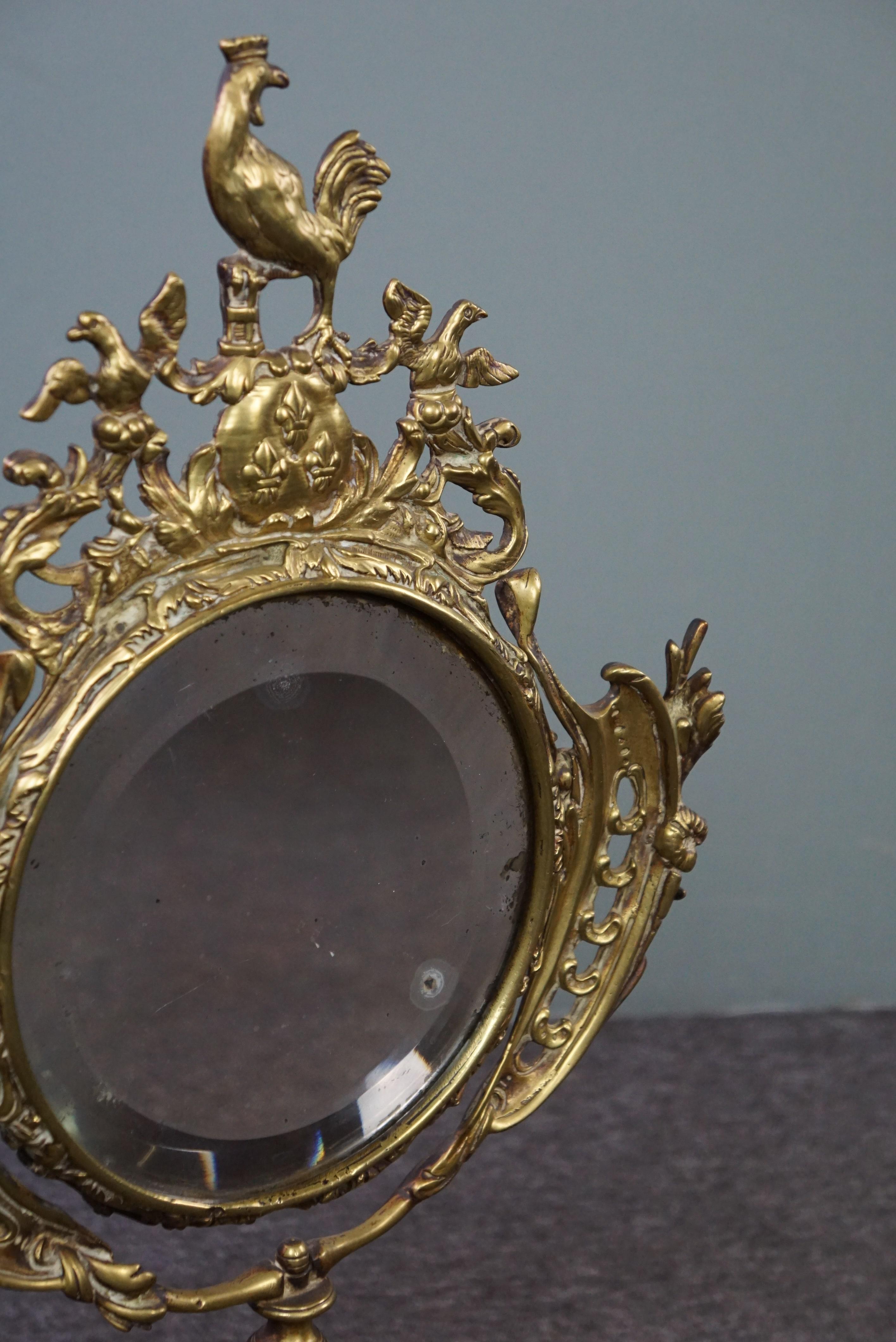 Gold-colored antique dressing table/mirror from France In Good Condition For Sale In Harderwijk, NL