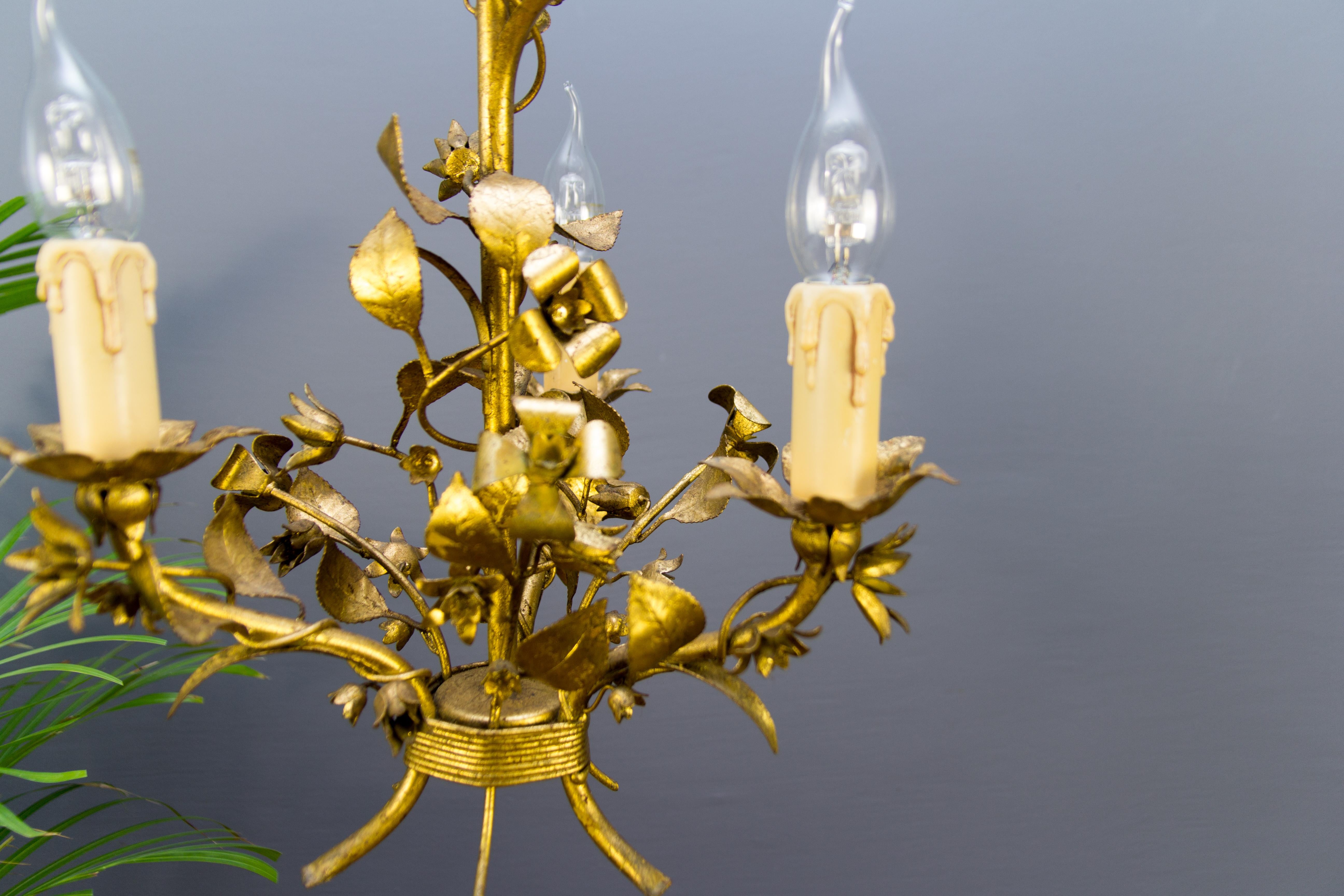 Gold Colored Italian Floral Tole Chandelier, 1950s 4