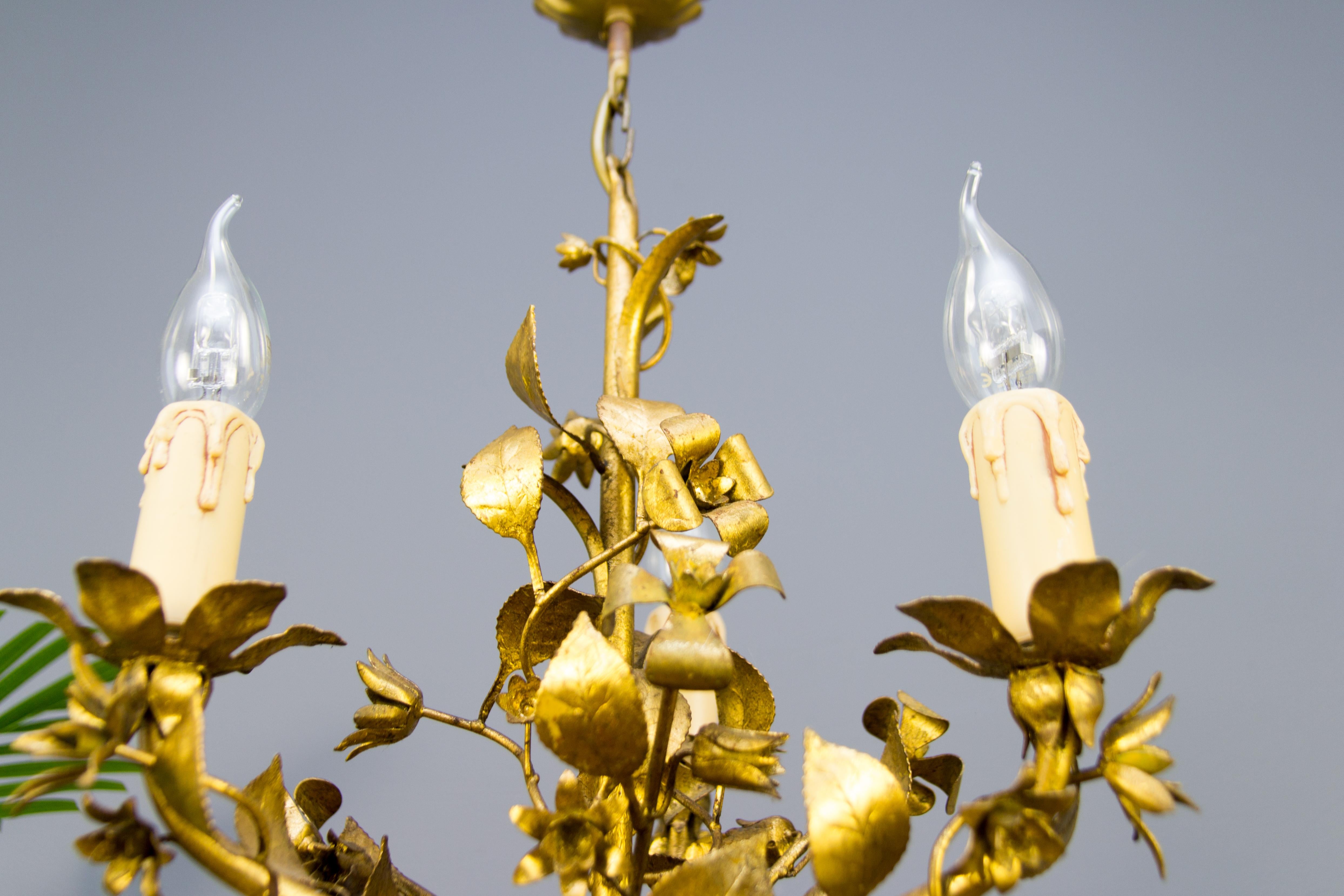 Gold Colored Italian Floral Tole Chandelier, 1950s 5