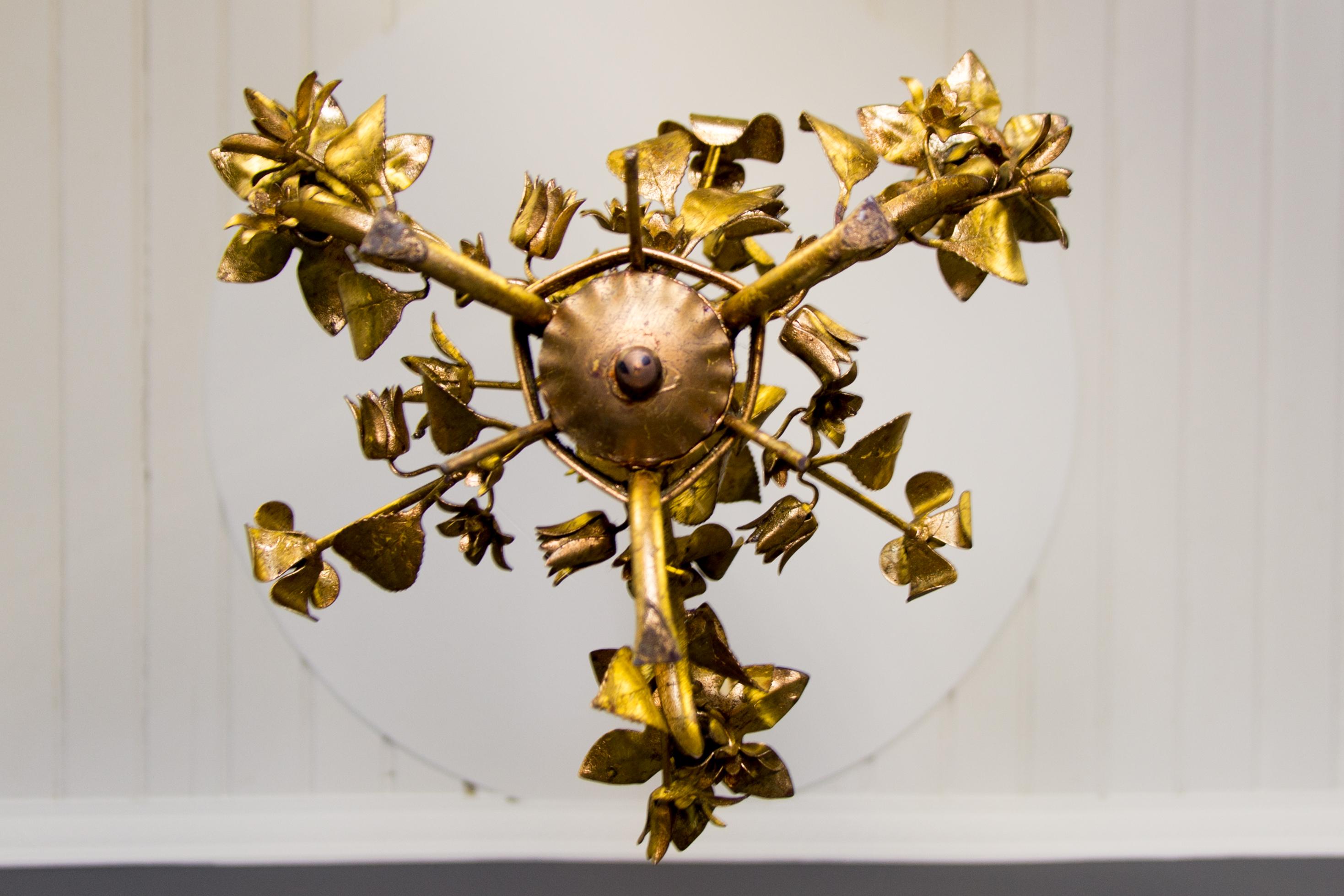 Gold Colored Italian Floral Tole Chandelier, 1950s 8