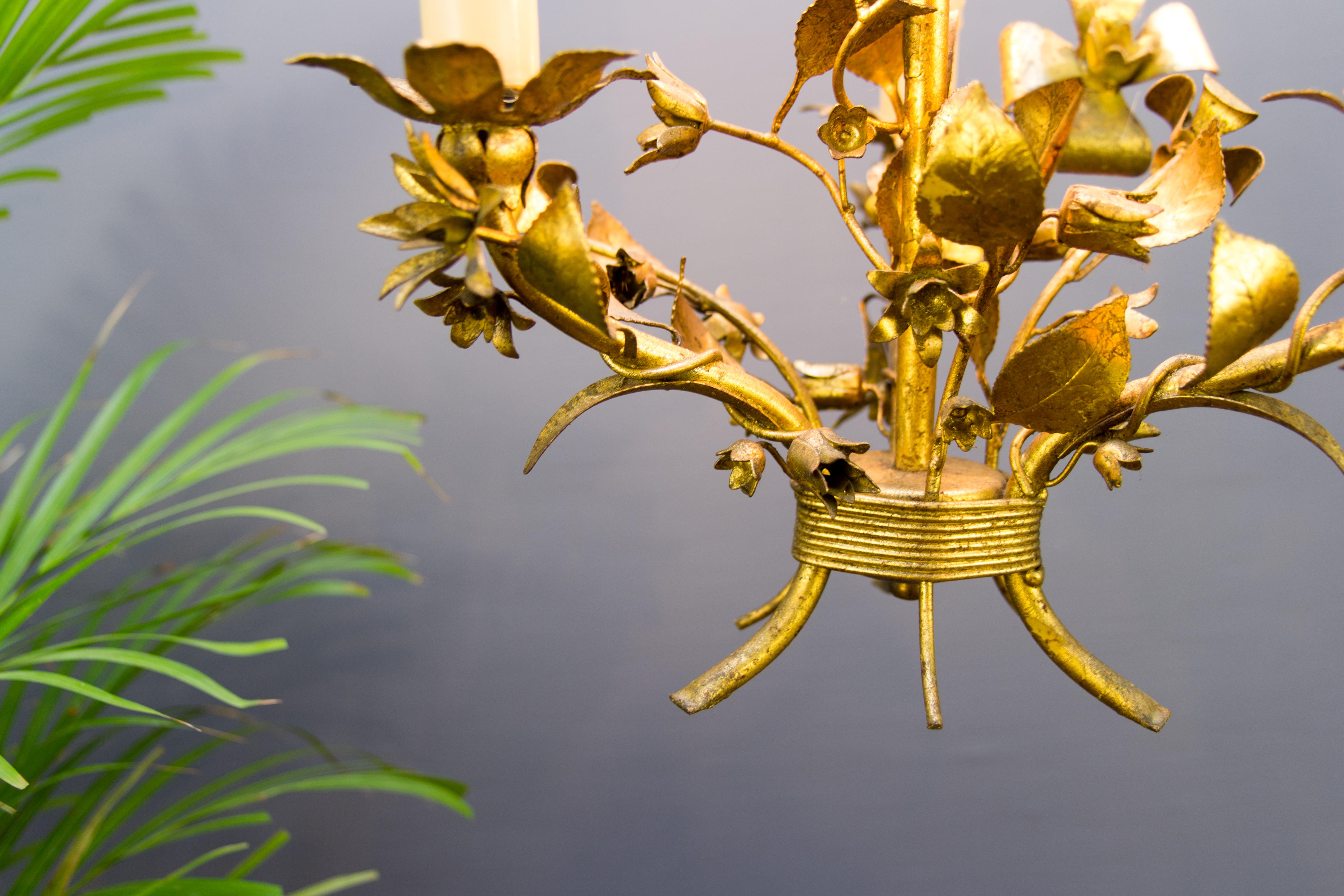 Gold Colored Italian Floral Tole Chandelier, 1950s 11