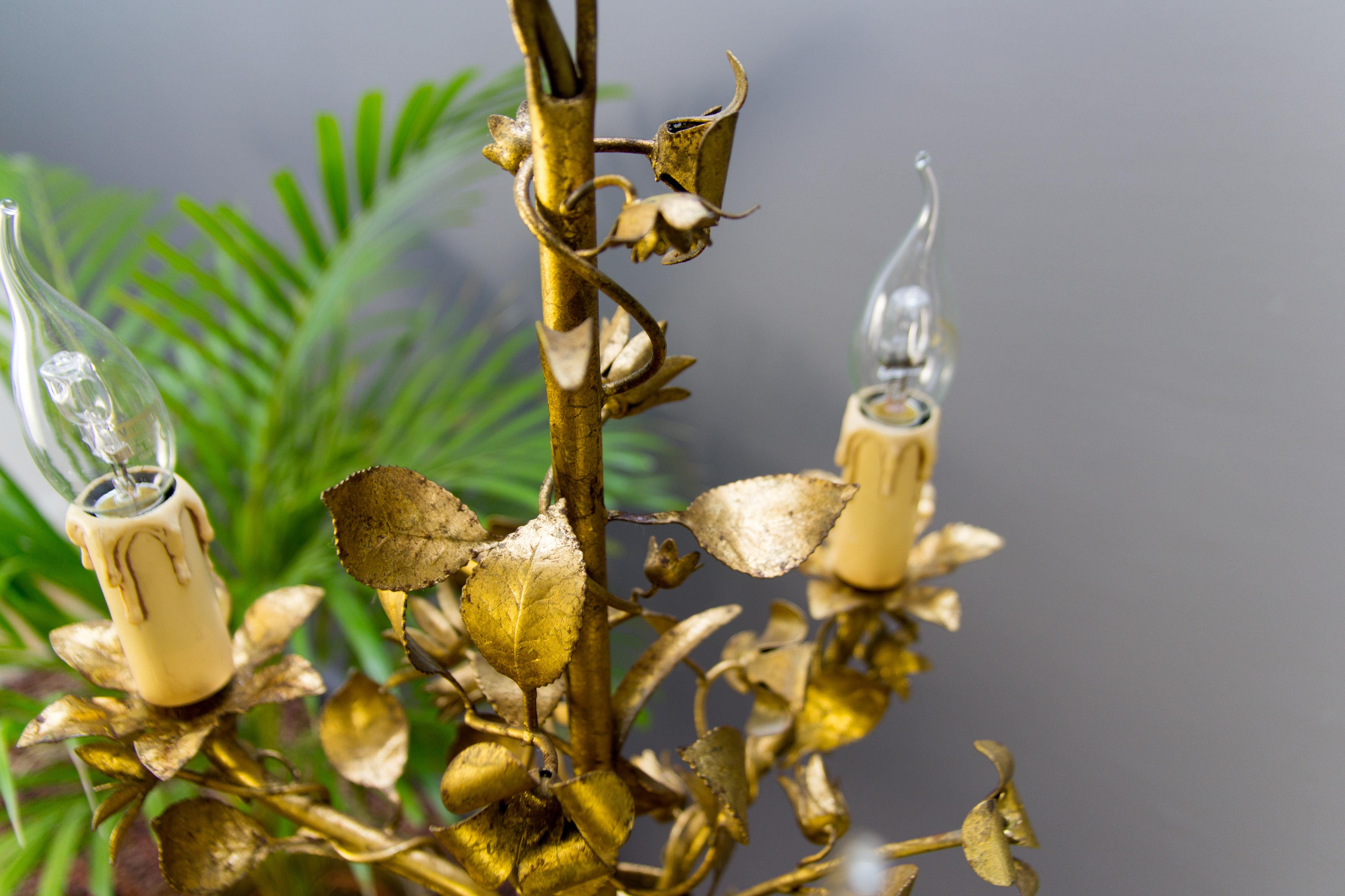 Gold Colored Italian Floral Tole Chandelier, 1950s 12