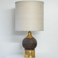 Gold Colored Lamp Bitossi, Custom Beige Lampshade by R. Houben