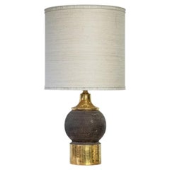 Gold Colored Lamp Bitossi, Custom Beige Lampshade by R. Houben