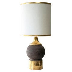 Lampe de couleur or, pierre ronde Bitossi, abat-jour en or blanc personnalisé par R. Houben