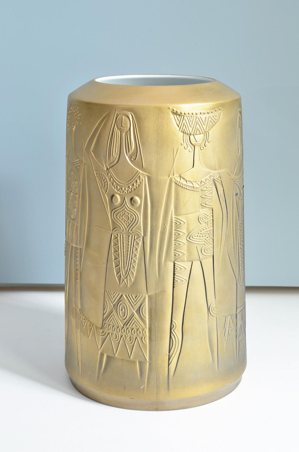 Mid-Century Modern Gold Colored Porcelain Vase by Cuno Fischer for Hutschenreuther, Germany, 1969 For Sale