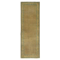 Gold Colors, Worn Wool Hand Knotted Sarouk Mir Distressed Look Wide Runner Rug