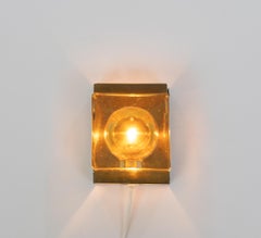 Gold Coloured Maritim Glass and Brass Wall Lamp by Vitrika, 1970s