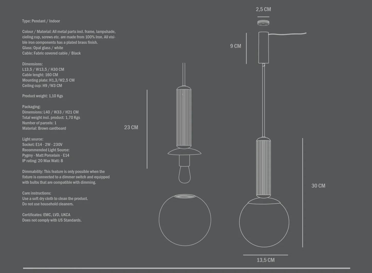 Doré Lampe suspendue en métal doré, design contemporain. en vente