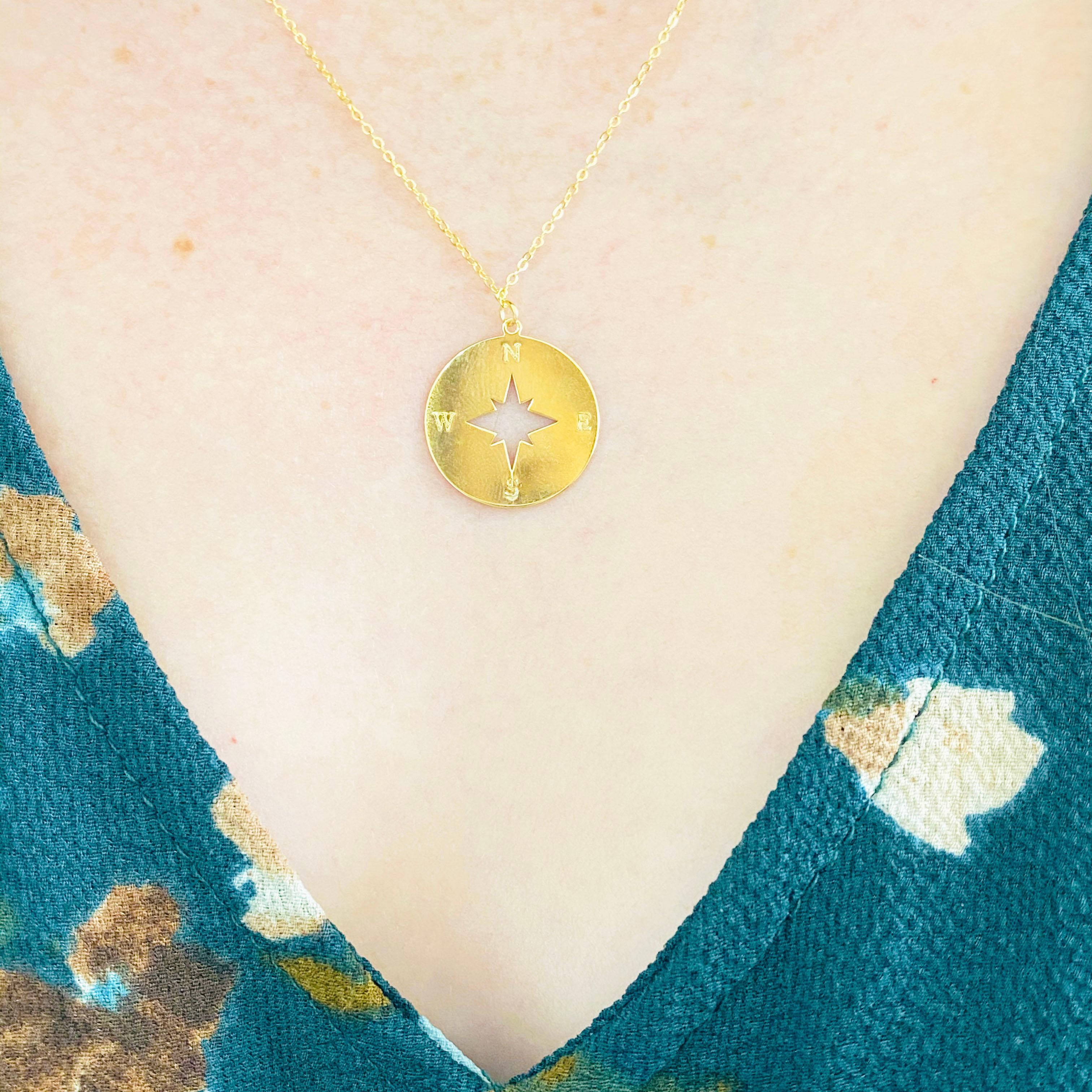This gorgeous 14k yellow gold compass pendant is the perfect mix between classic and trendy! This necklace represents a compass, symbolizing encouragement and guidance for the journey ahead. A woman needs to 