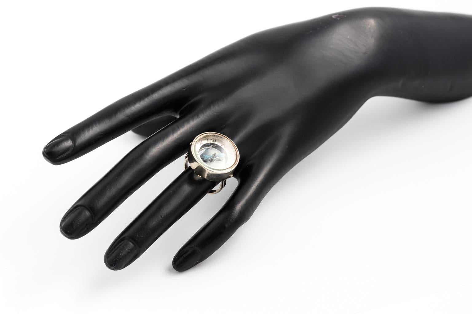 14 Karat White Gold hand made ring with 1930's antique compass.
