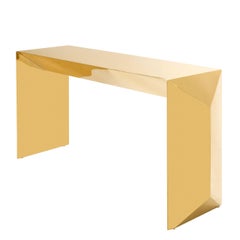 Gold Console Table with Beveled Sides