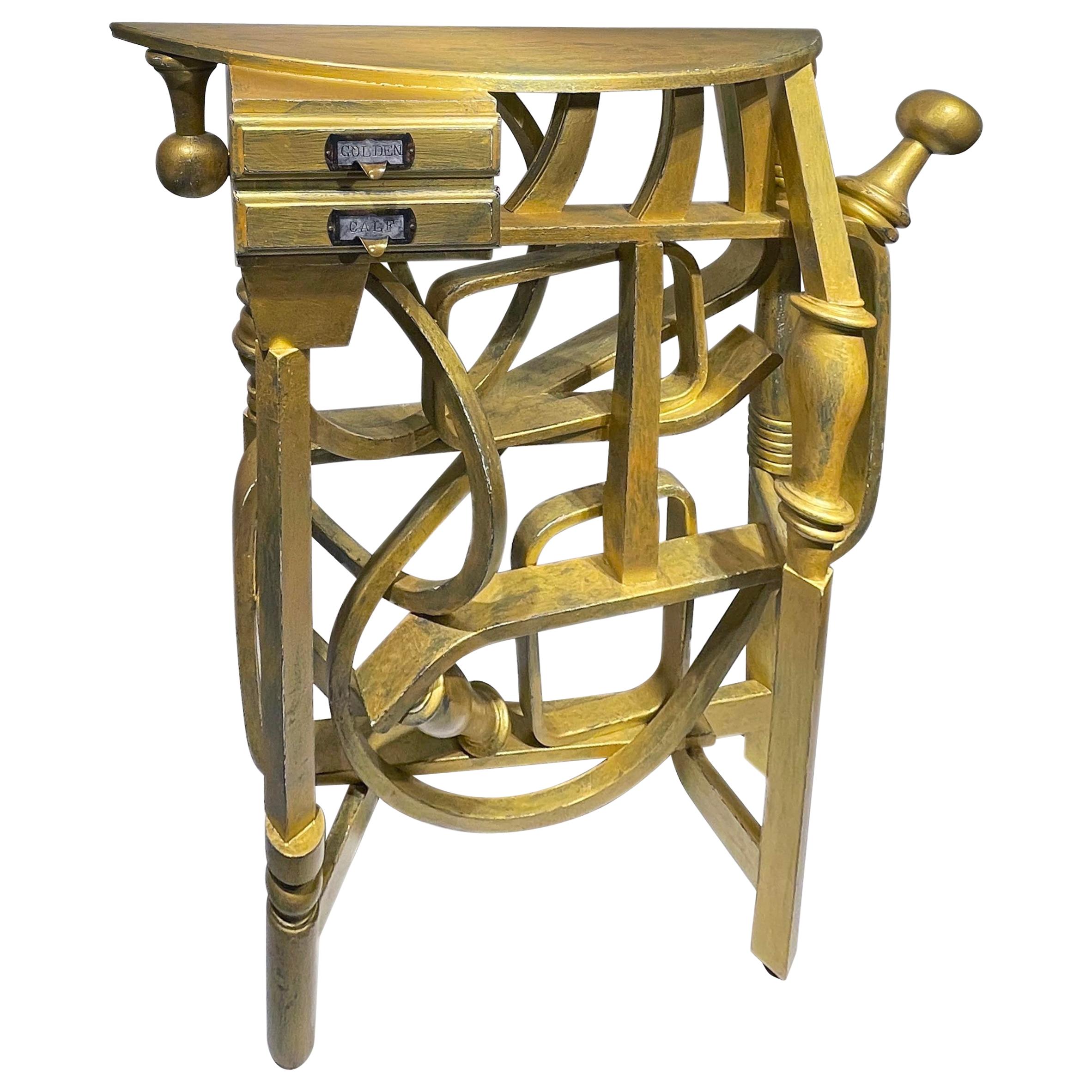 Gold Console Table with Two Drawers "Golden Calf"
