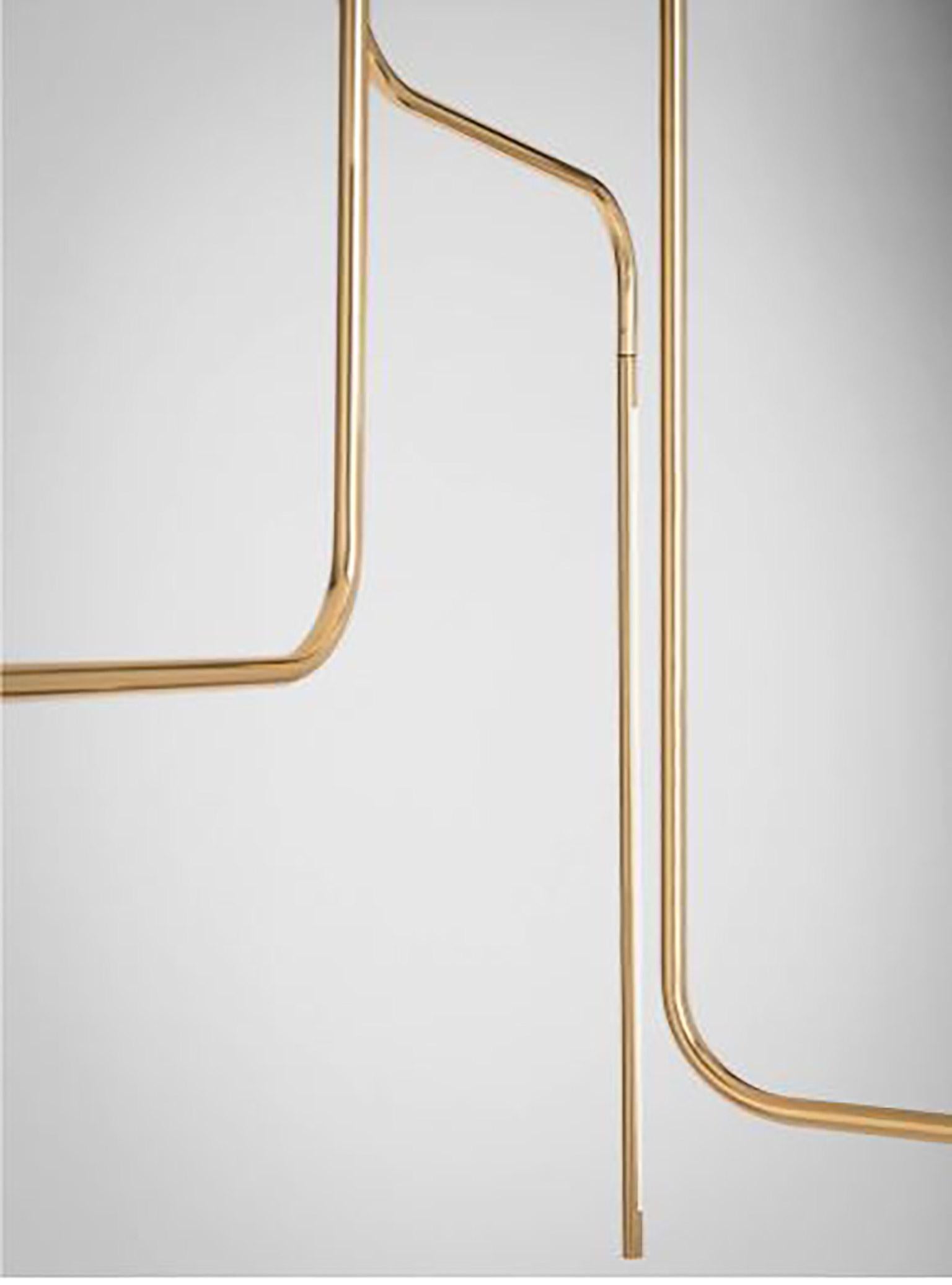 SEM Gold collection, three arms composition ceiling lamp in polished or fine brushed tubular brass with double joint. Different sizes and compositions : H 110/125/155/175 cm. Horizontal arm length measurement 20 cm. Lamp type LED 6W - 3000°K Voltage