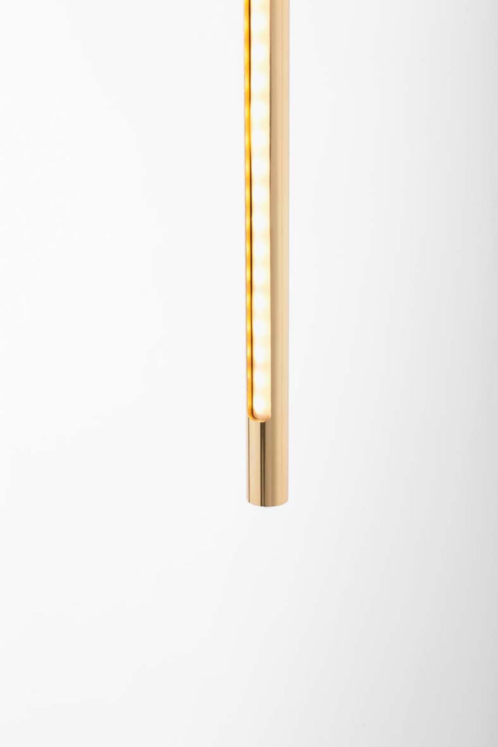 Italian Gold Contemporary Ceiling Lamp in Tubular Brass, LED Lamp Type For Sale
