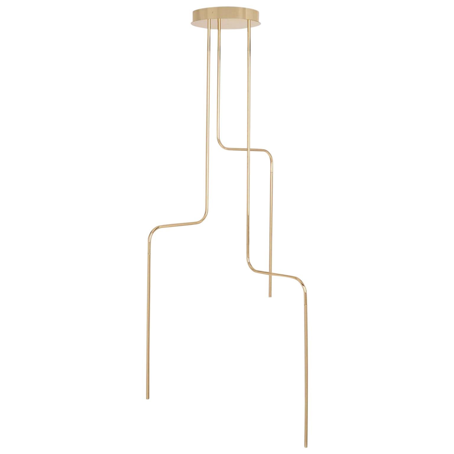 Gold Contemporary Ceiling Lamp in Tubular Brass, Led Lamp Type For Sale