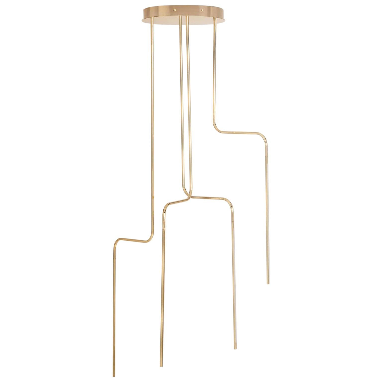 Gold Contemporary Ceiling Lamp in Tubular Brass, LED Lamp Type For Sale