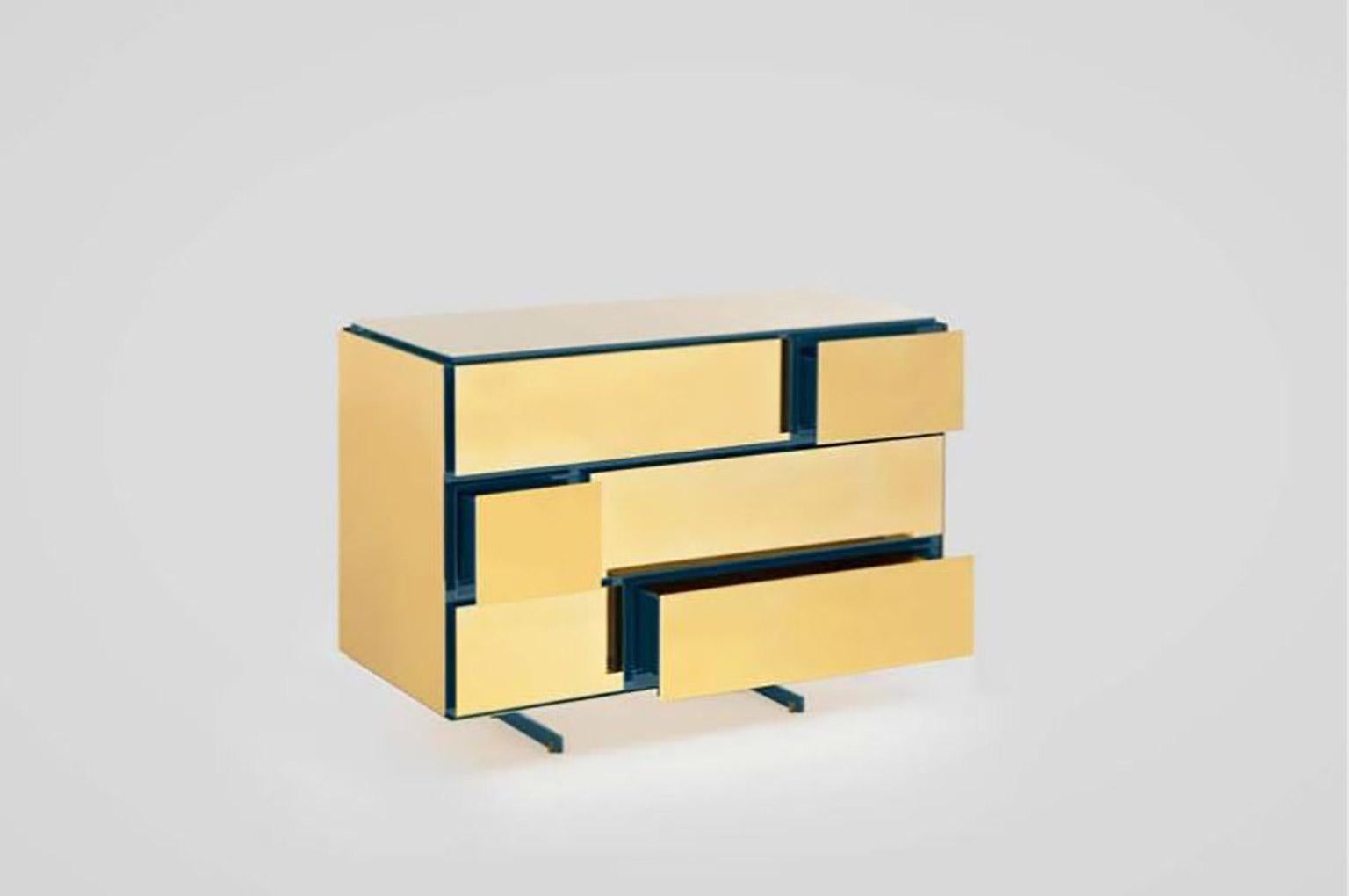 Modern Gold Contemporary Chest of Drawers, 24-Karat Polished Gold-Plated For Sale