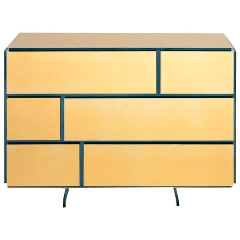 Gold Contemporary Chest of Drawers, 24Karat Polished GoldPlated For