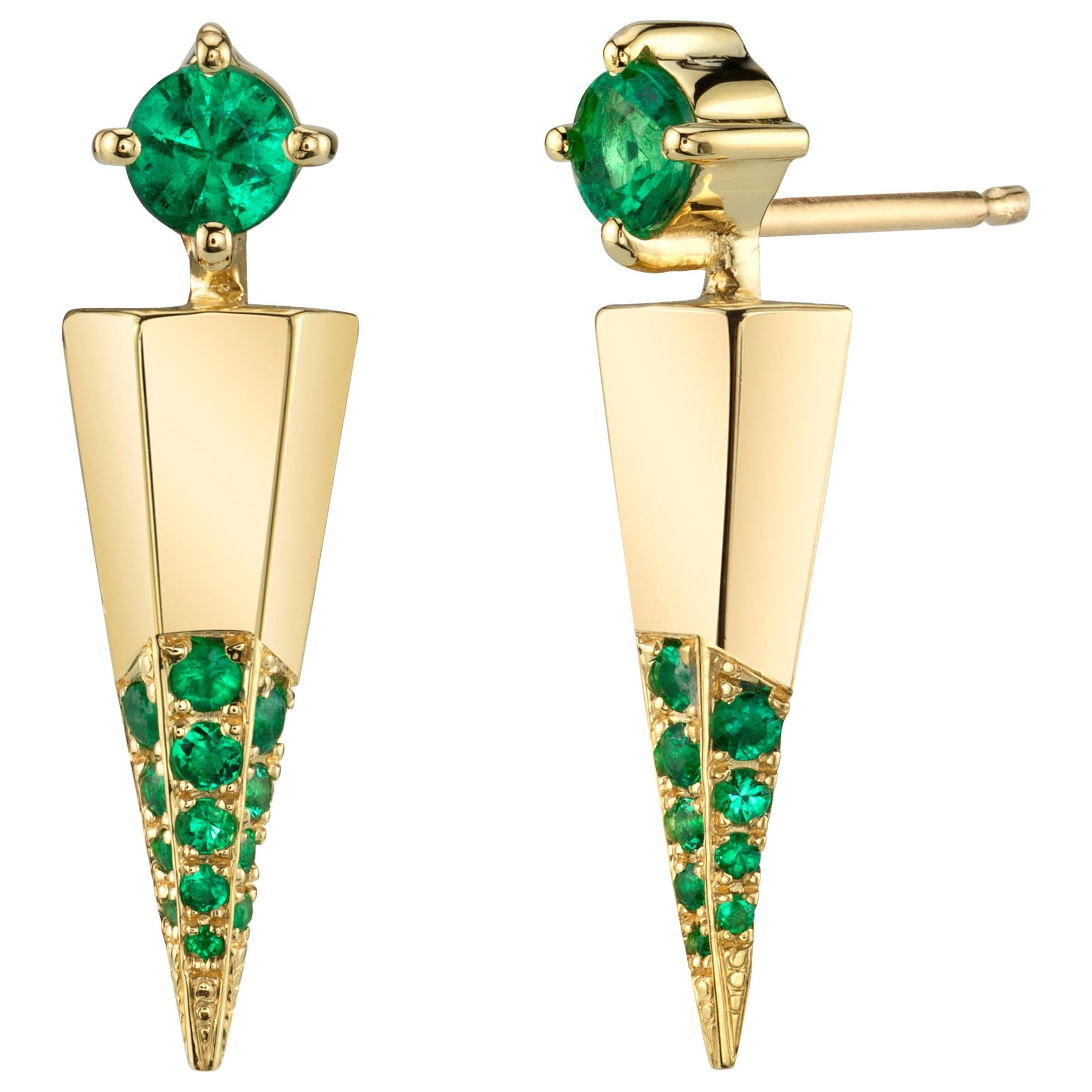 Gold Contemporary Earrings with Emeralds