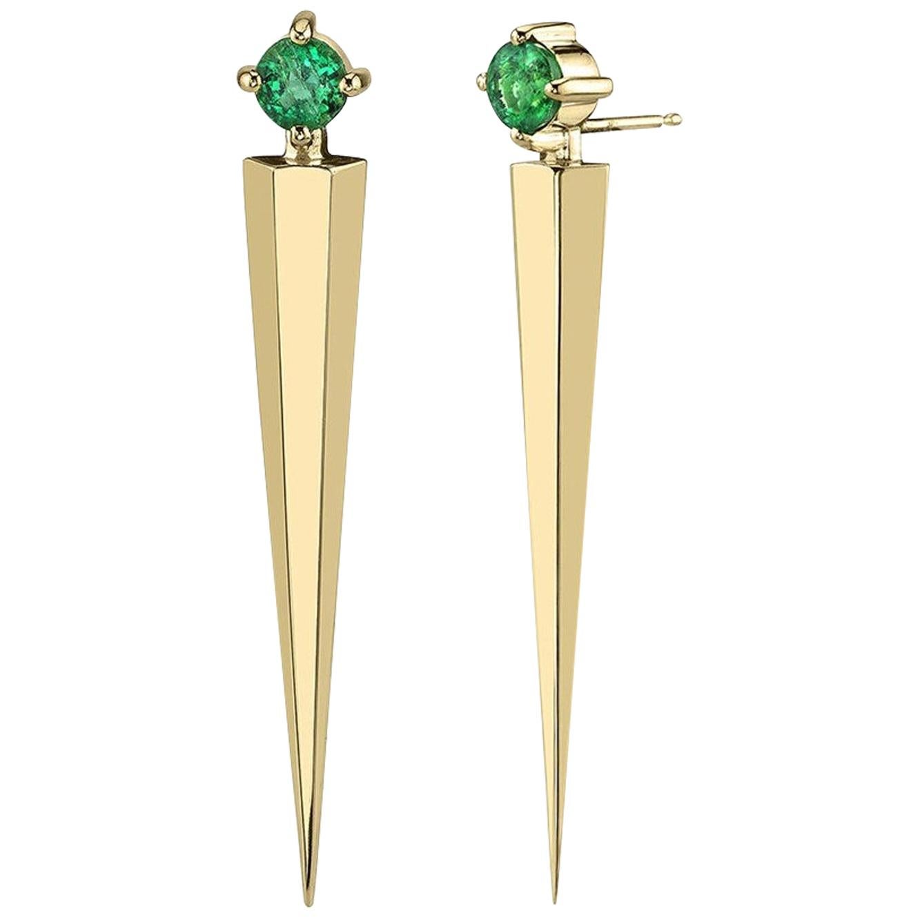 Gold Contemporary Long Earrings with Emeralds For Sale