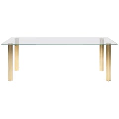 Gold Contemporary Rectangular Table, Glass Top and Gold-Plated Aluminium Legs
