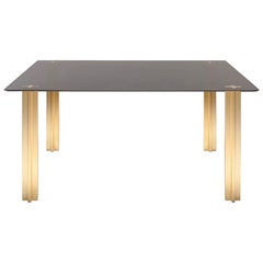 Gold Contemporary Square Table, Glass Top and Gold-Plated Aluminium Legs