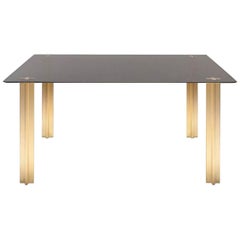 Gold Contemporary Square Table, Glass Top and Gold-Plated Aluminium Legs