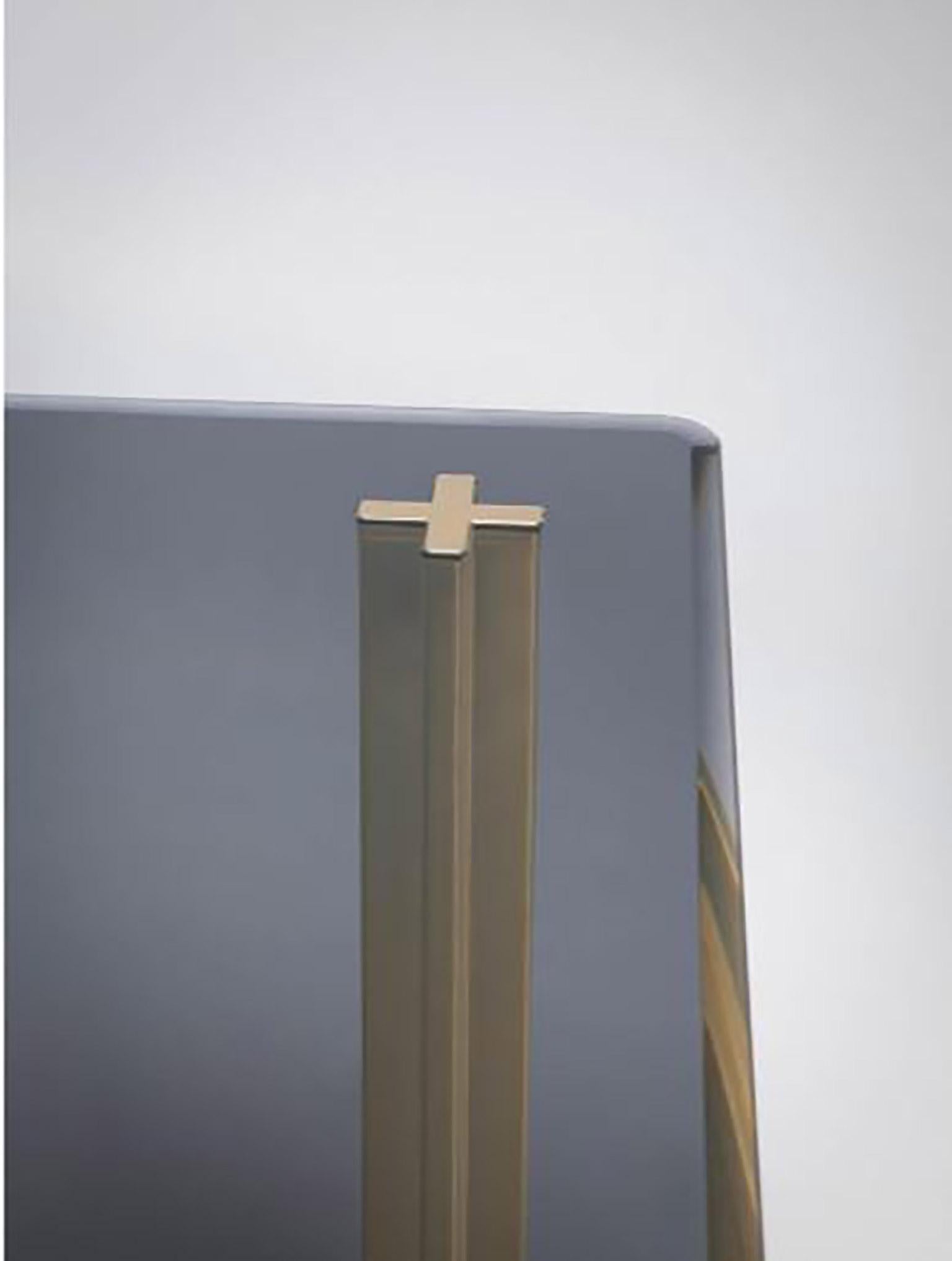 Galvanized Gold Contemporary Square Table, Smoke Glass Top and Gold-Plated Aluminium Legs For Sale