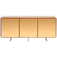 Gold Contemporary Three-Door Sideboard, 24-Karat Polished Gold-Plated