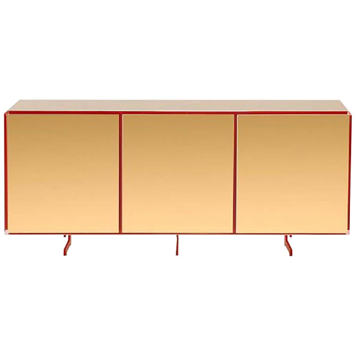Gold Contemporary Dreitüriges Sideboard, 24 Karat poliert und vergoldet