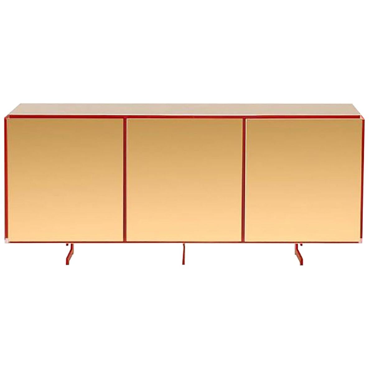 Gold Contemporary Three-Door Sideboard, 24-Karat Polished Gold-Plated