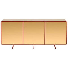 Gold Contemporary Three-Door Sideboard, 24-Karat Polished Gold-Plated