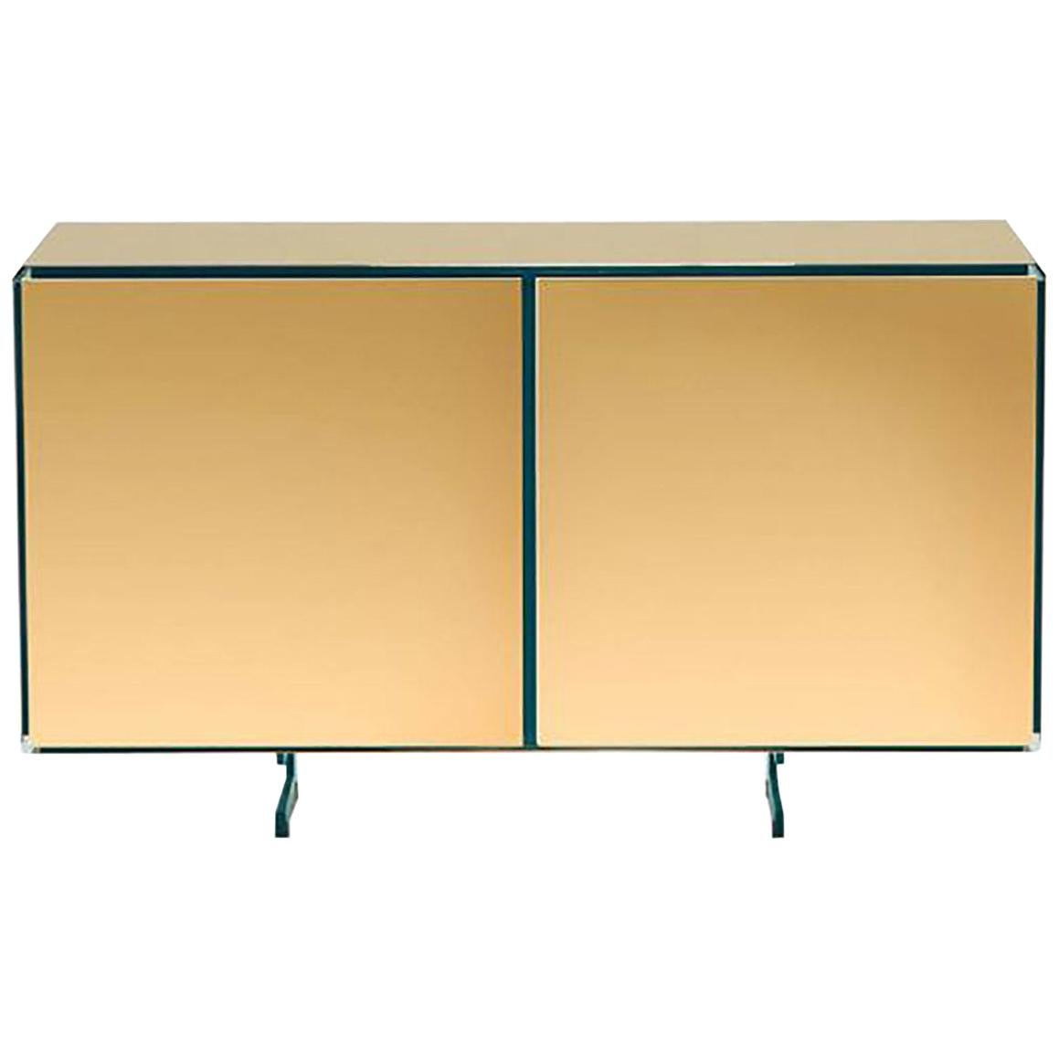 Gold Contemporary Two Doors Sideboard, 24-Karat Polished Gold-Plated For Sale